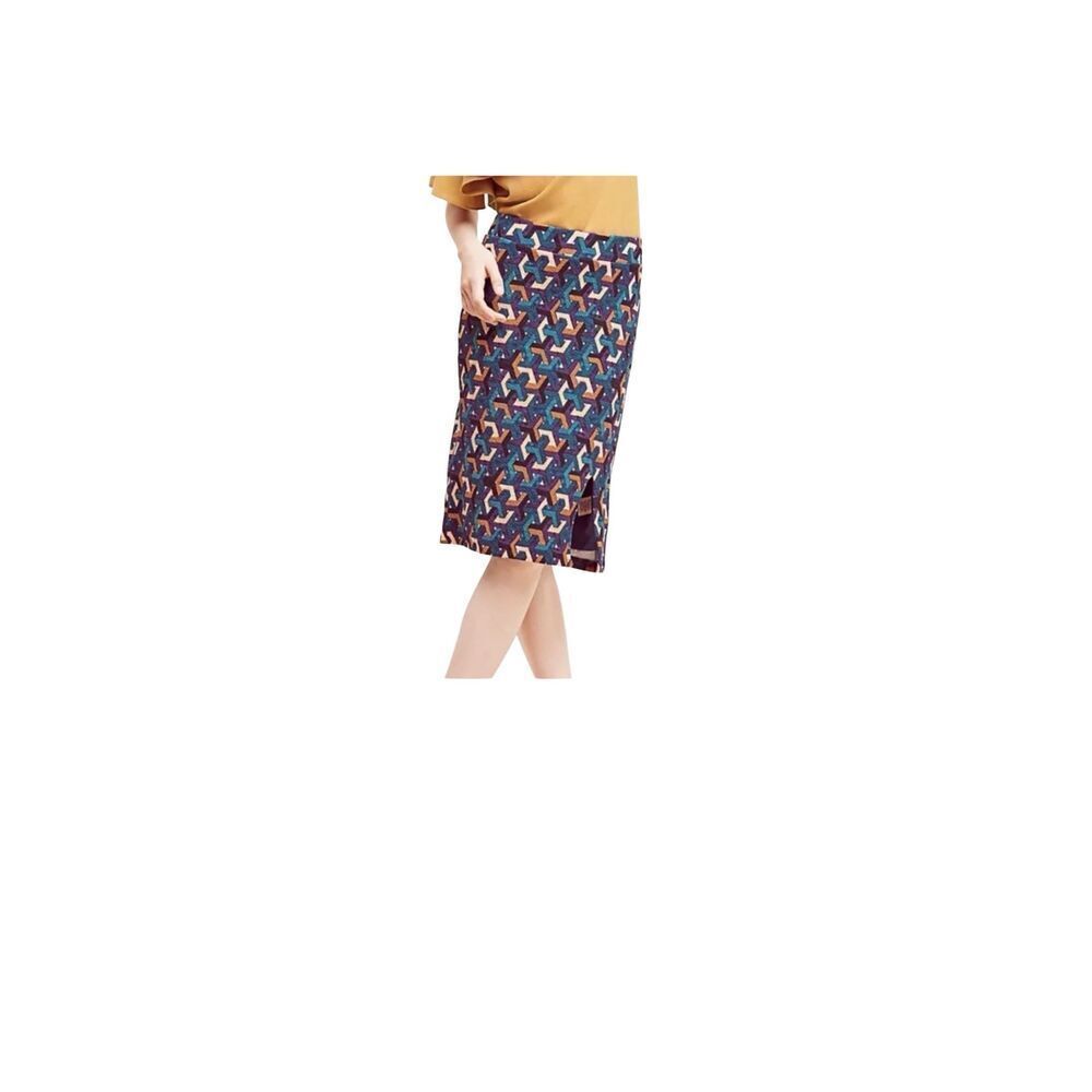Anthropologie Maeve Midi Stretch Front Slit Geometric Pencil Skirt Small - Picture 2 of 6